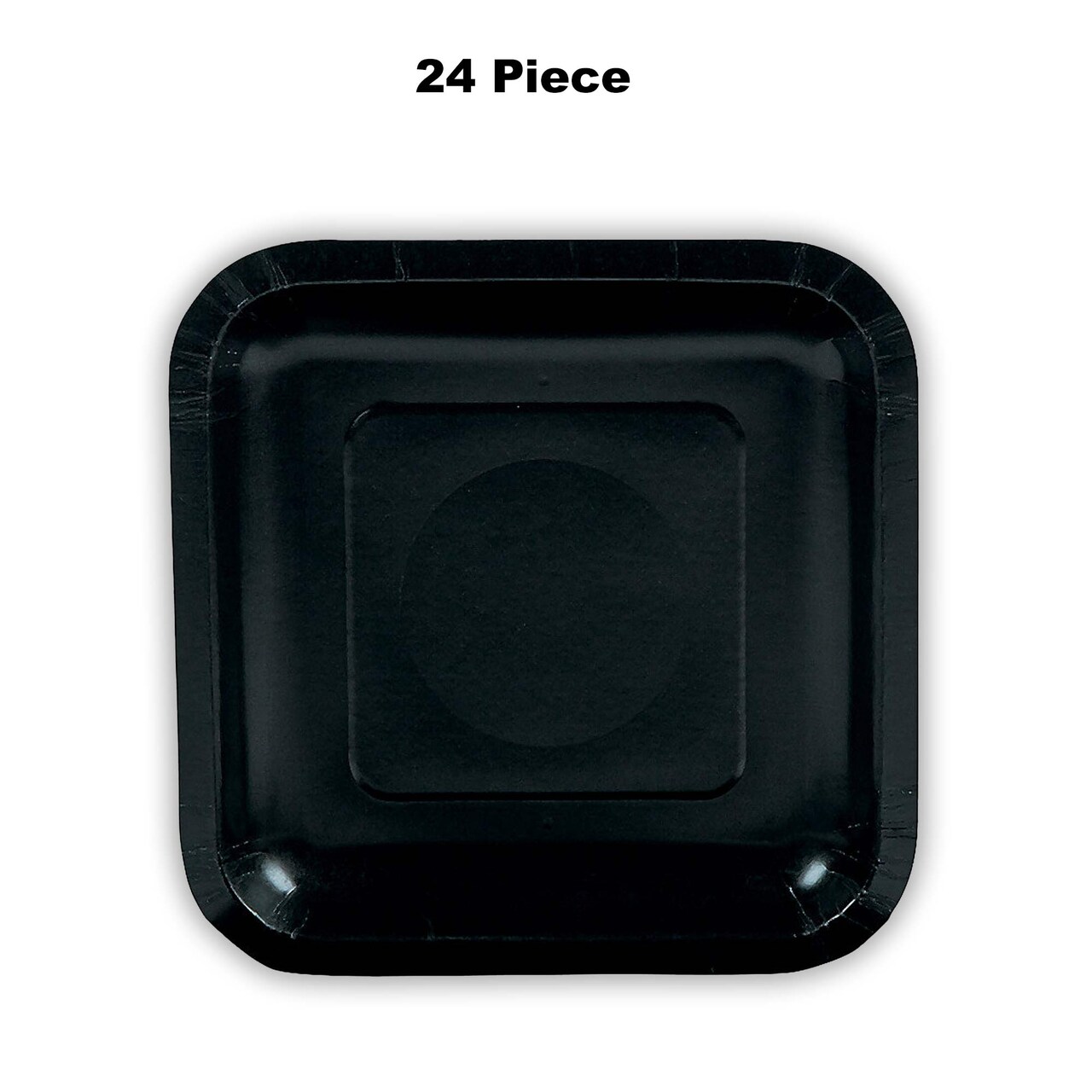 24 Count Black Square Paper Dessert Plates for Graduation Party Birthday Elegant Events 7"